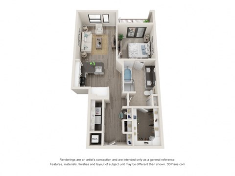 Floor plan for 1 bed, 1 bath, 826 sqft